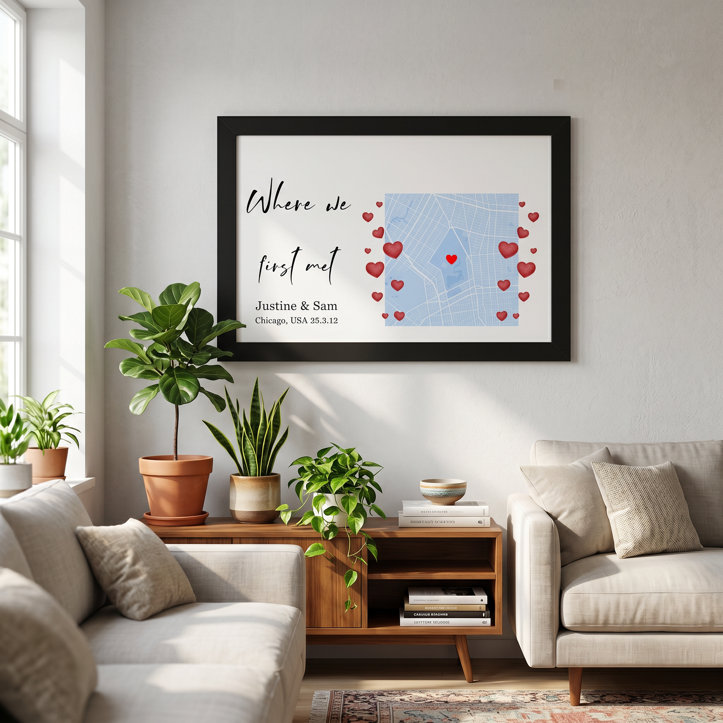 "Custom street map framed poster in white frame - wall art"