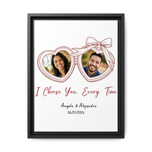 I Choose You Every Time | Personalized Heart Locket Framed Canvas | Custom Couple Photo Wedding Gift | Same-Sex & Traditional Wedding Wall Art | Custom Names & Date