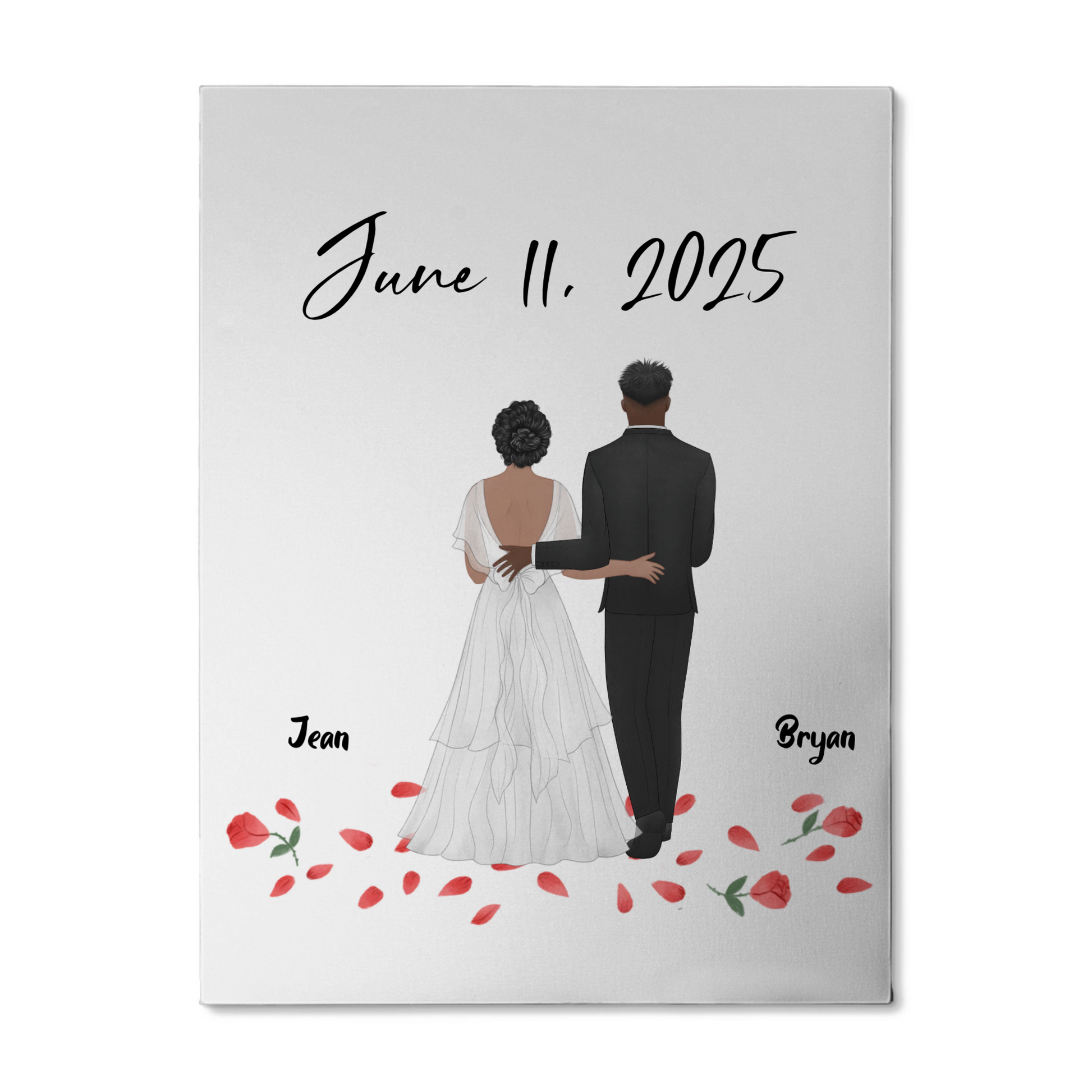 Custom wedding portrait canvas bride and groom personalized names and date