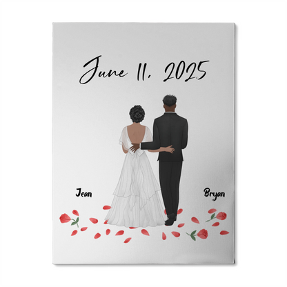 Custom wedding portrait canvas bride and groom personalized names and date