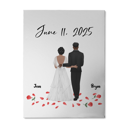 Custom wedding portrait canvas bride and groom personalized names and date