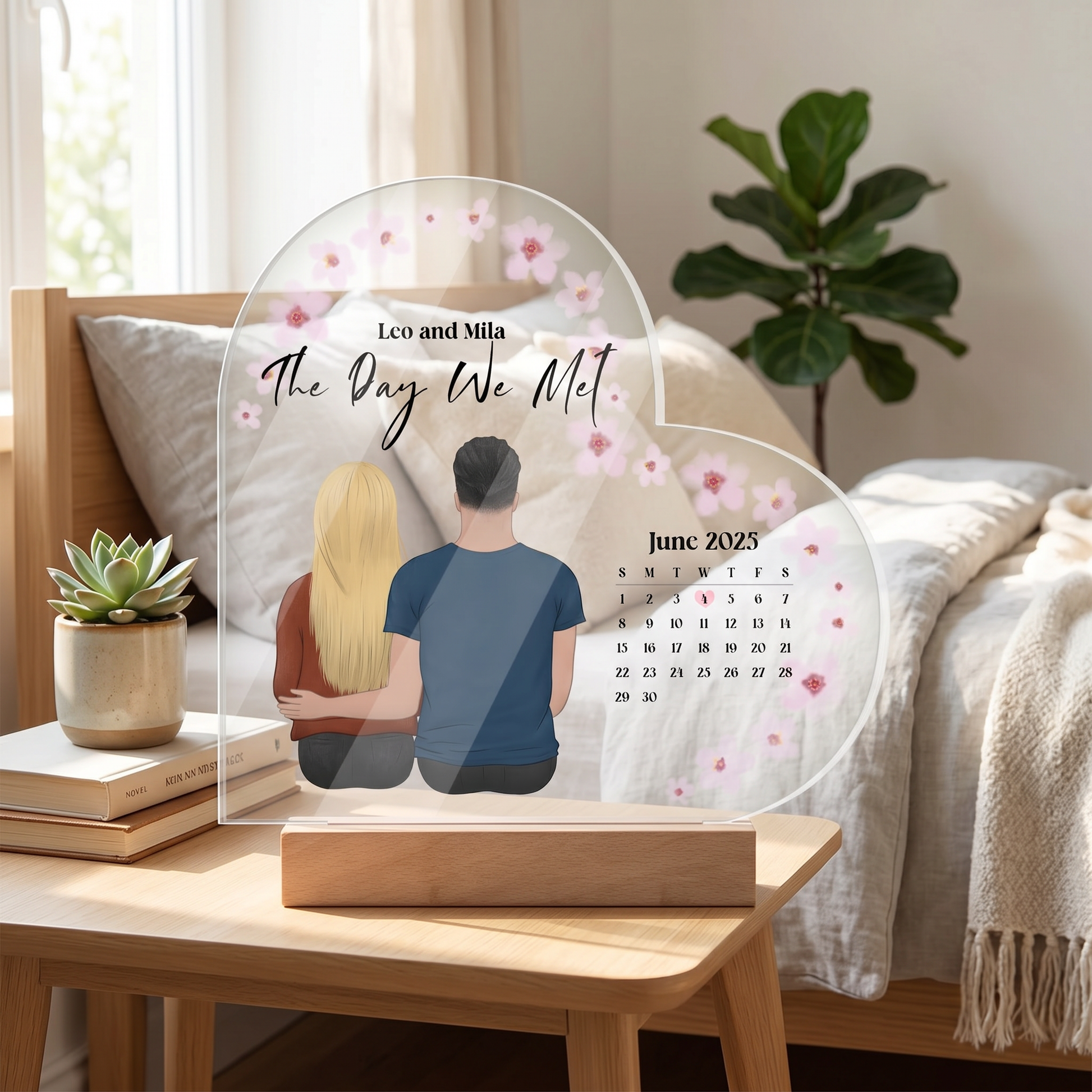 Personalized acrylic heart plaque bride and groom bedroom night light