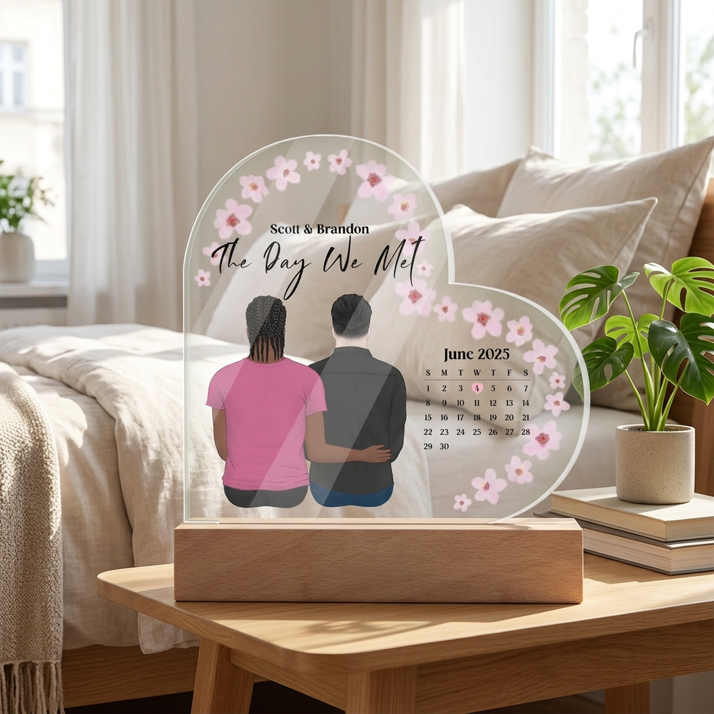 Personalized acrylic heart plaque two grooms bedroom night light