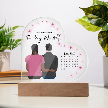 Custom day we met acrylic heart LED plaque two grooms personalized names and date