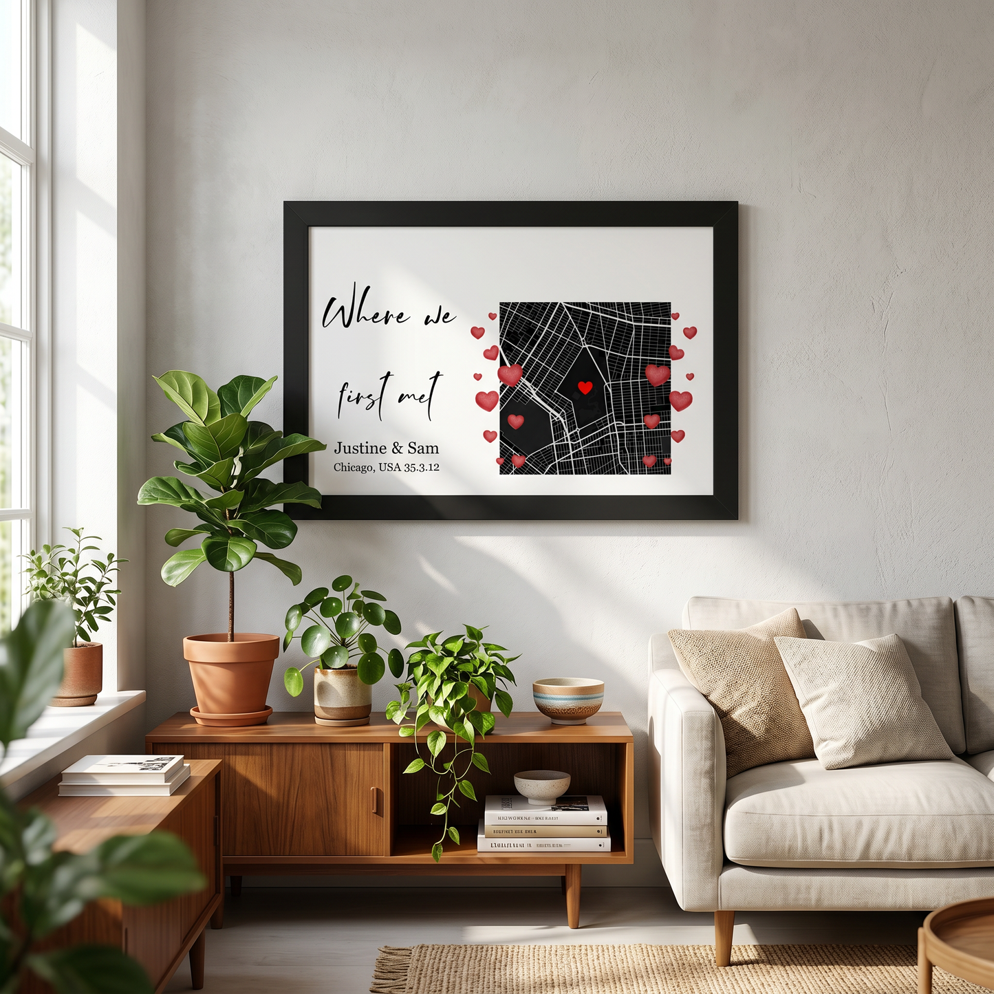 "Framed poster back - pre-installed hanging hardware included"