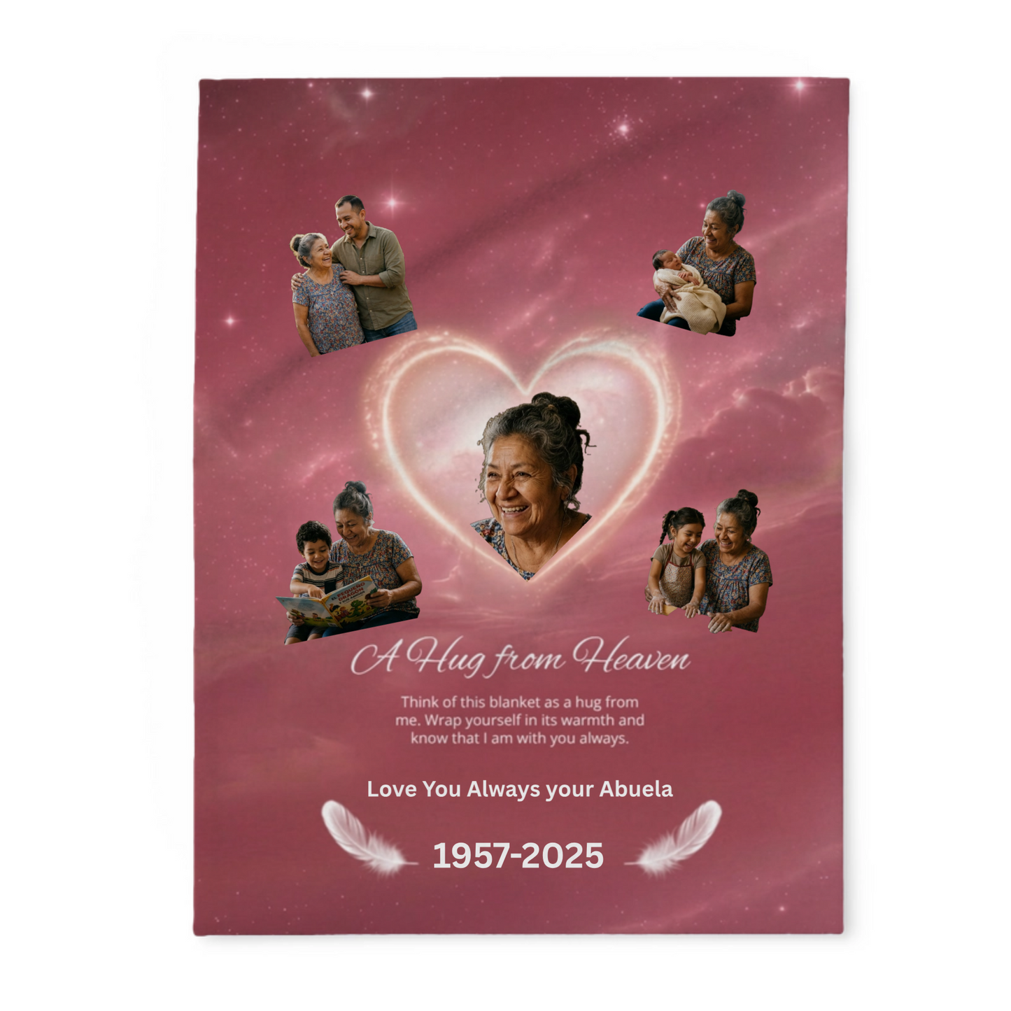 Hug from heaven memorial blanket personalized with Abuela photos...