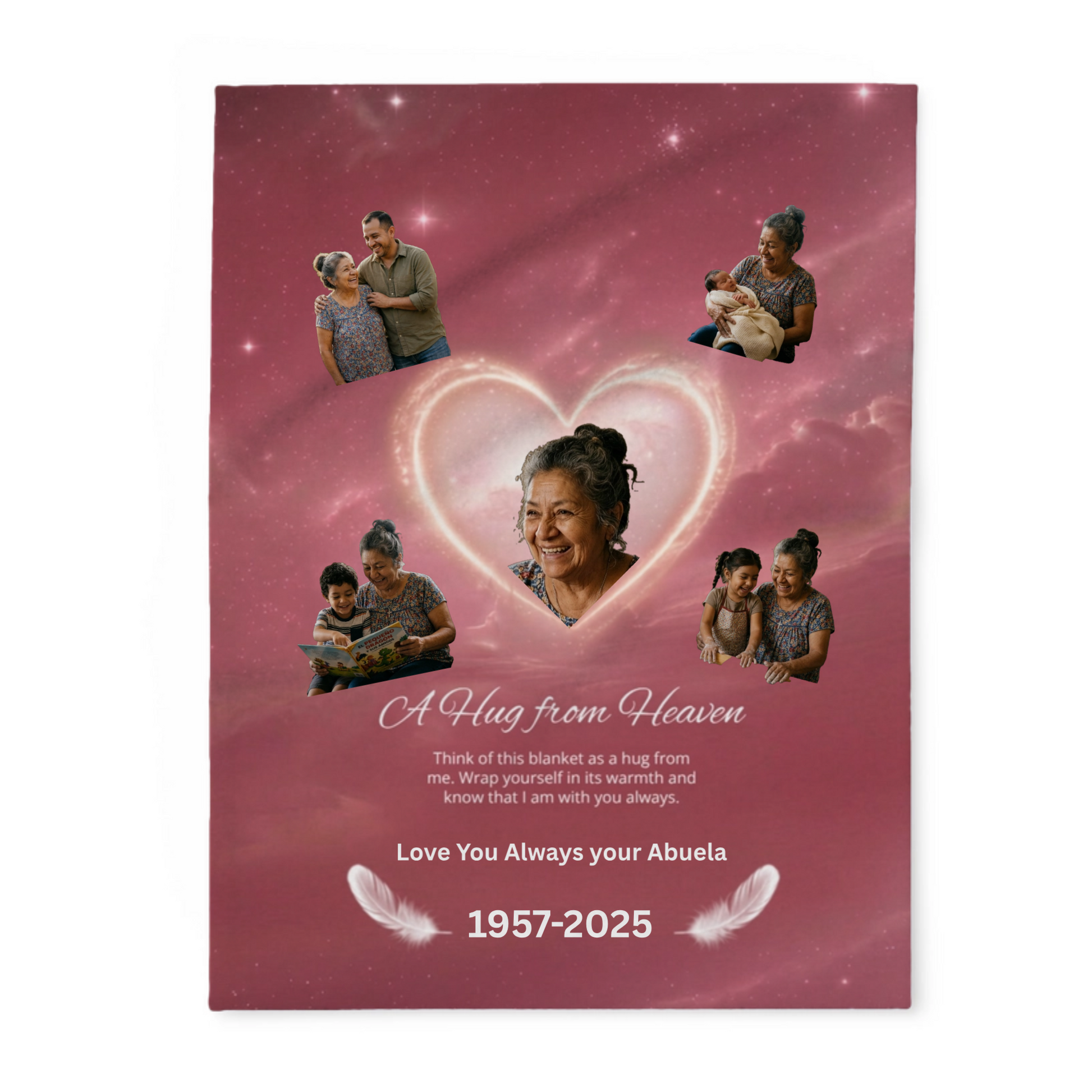 Hug from heaven memorial blanket personalized with Abuela photos...