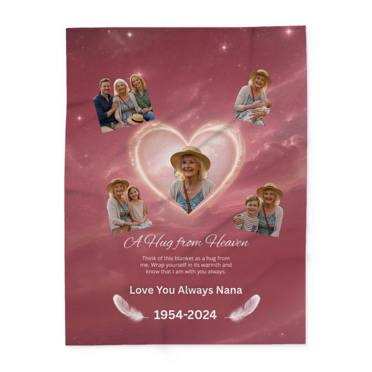 Personalized Nana memorial blanket with family photos hug from heaven 1954-2024