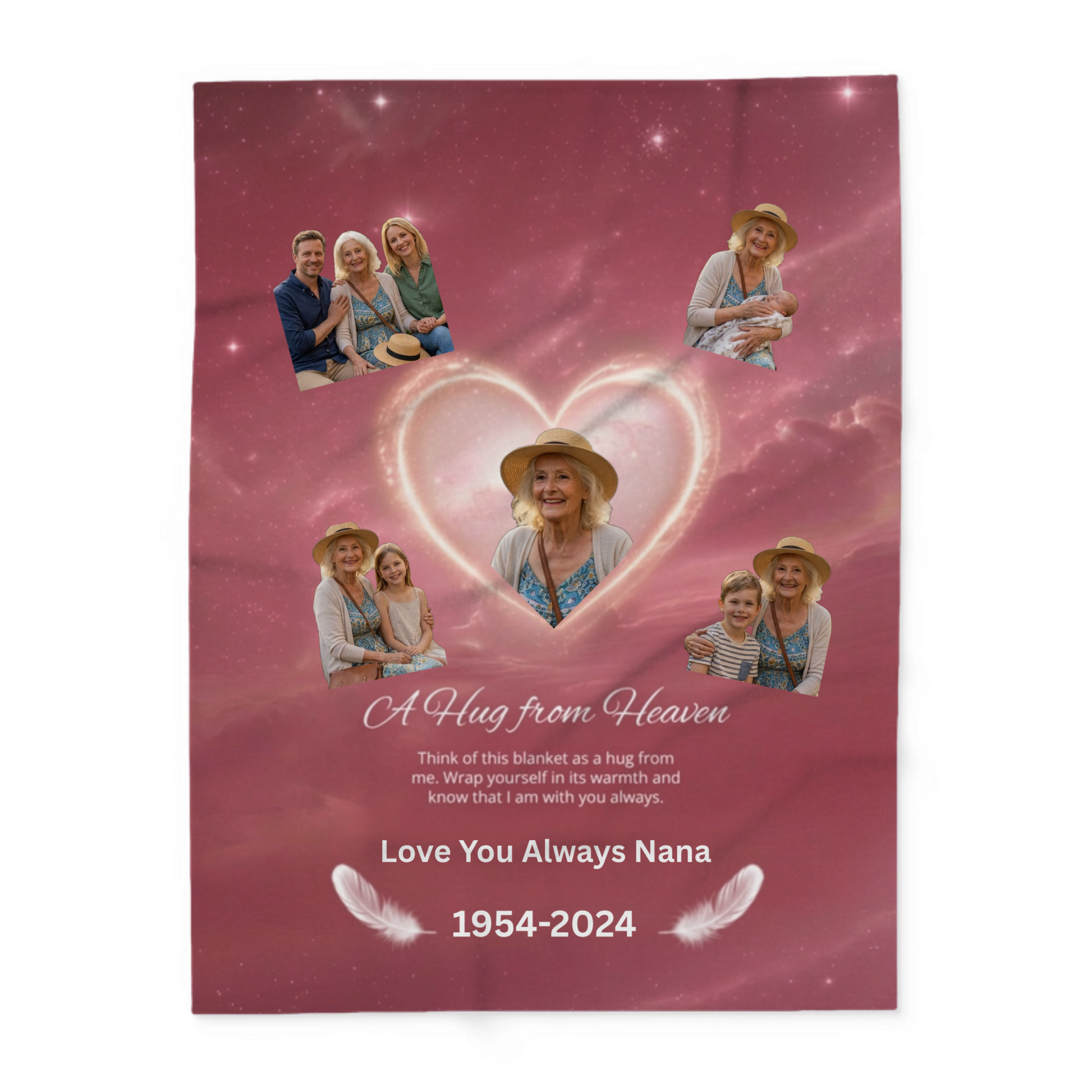Personalized Nana memorial blanket with family photos hug from heaven 1954-2024