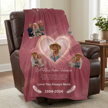 Hug from heaven personalized blanket on recliner chair memorial gift