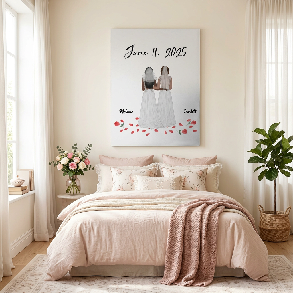 Personalized wedding canvas two brides bedroom wall decor
