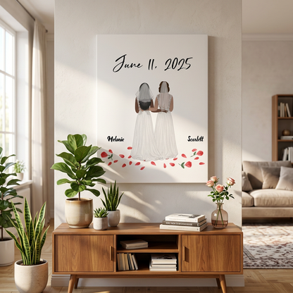 Custom couple portrait canvas two brides living room wall art