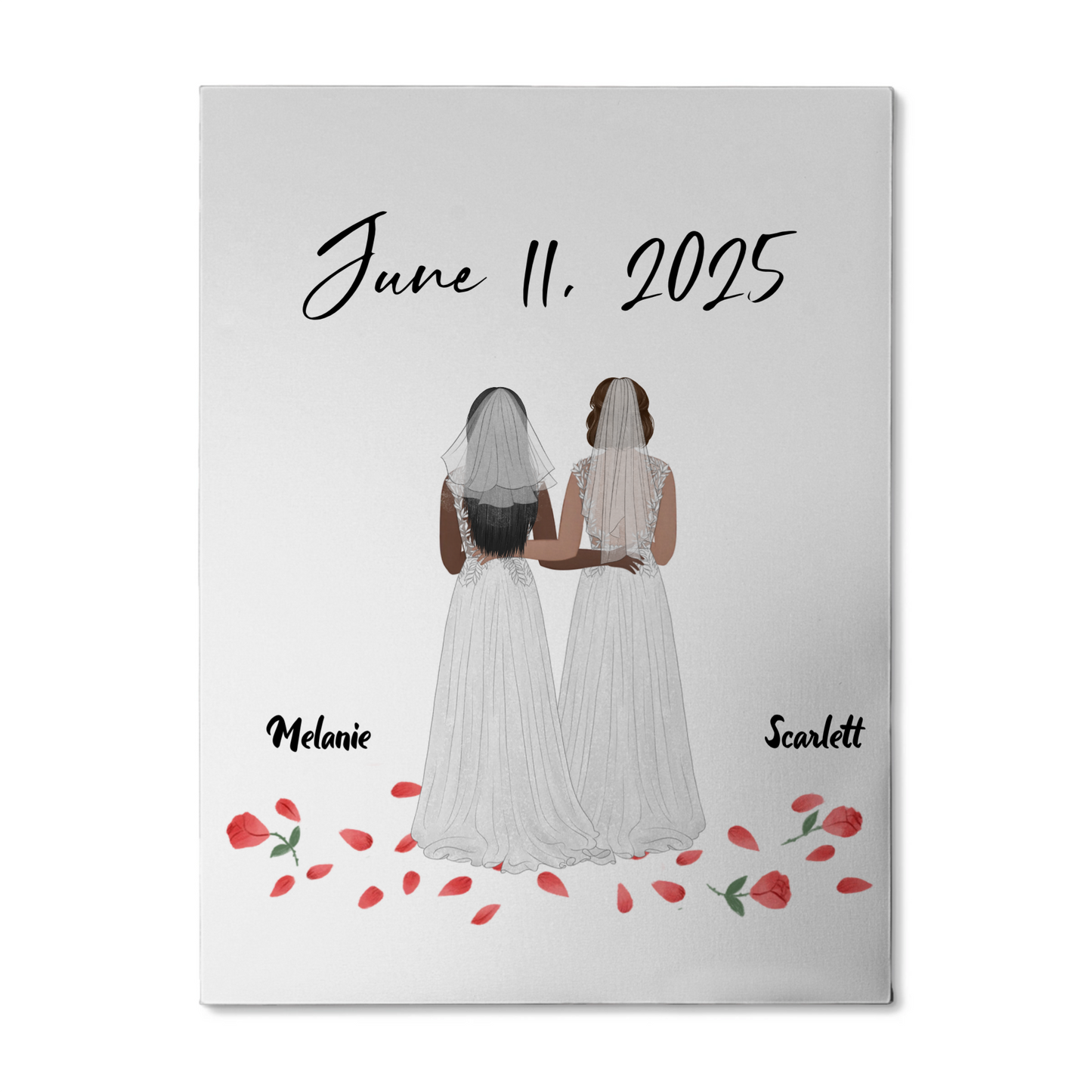 Custom wedding portrait canvas two brides personalized names and date