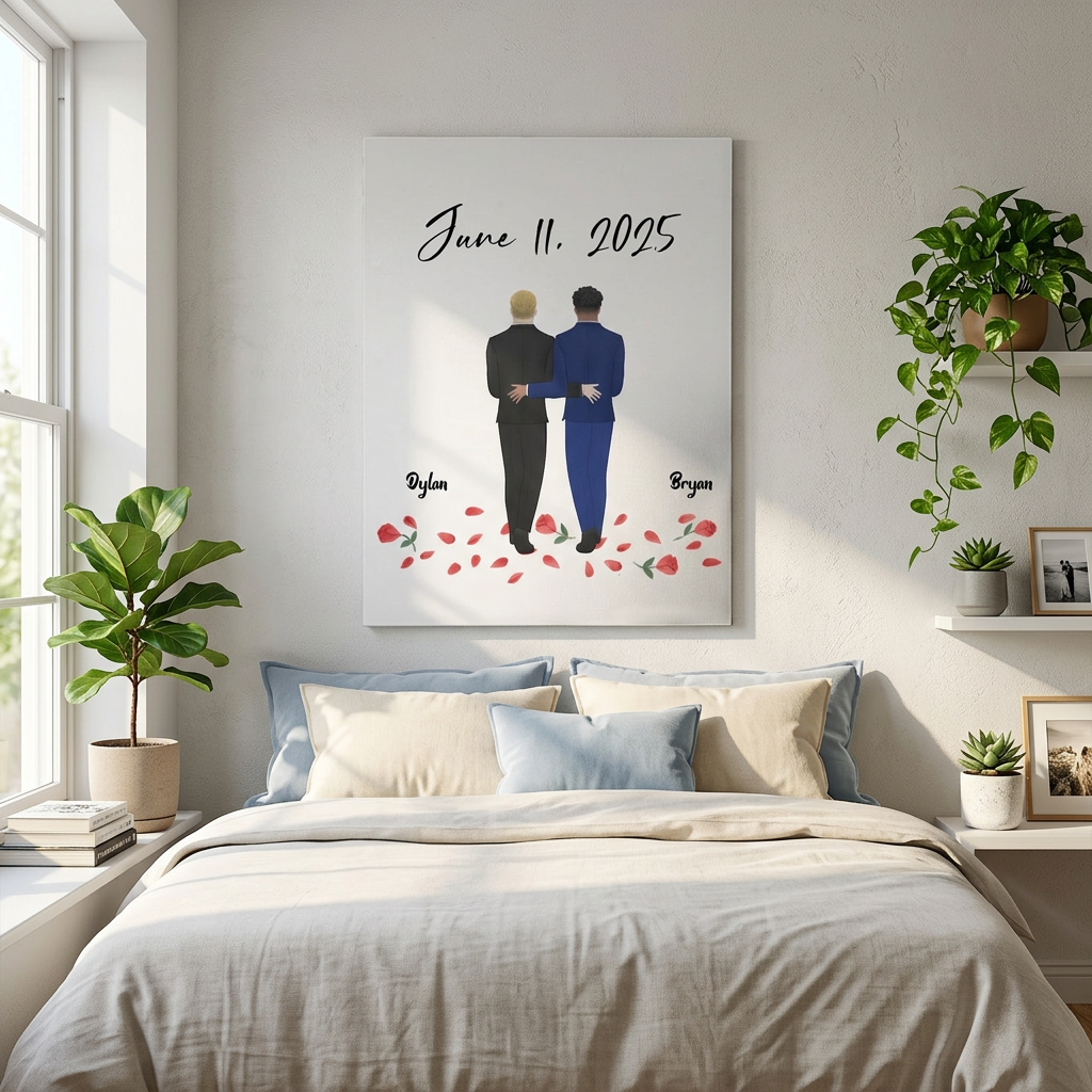 Personalized wedding canvas two grooms bedroom wall decor