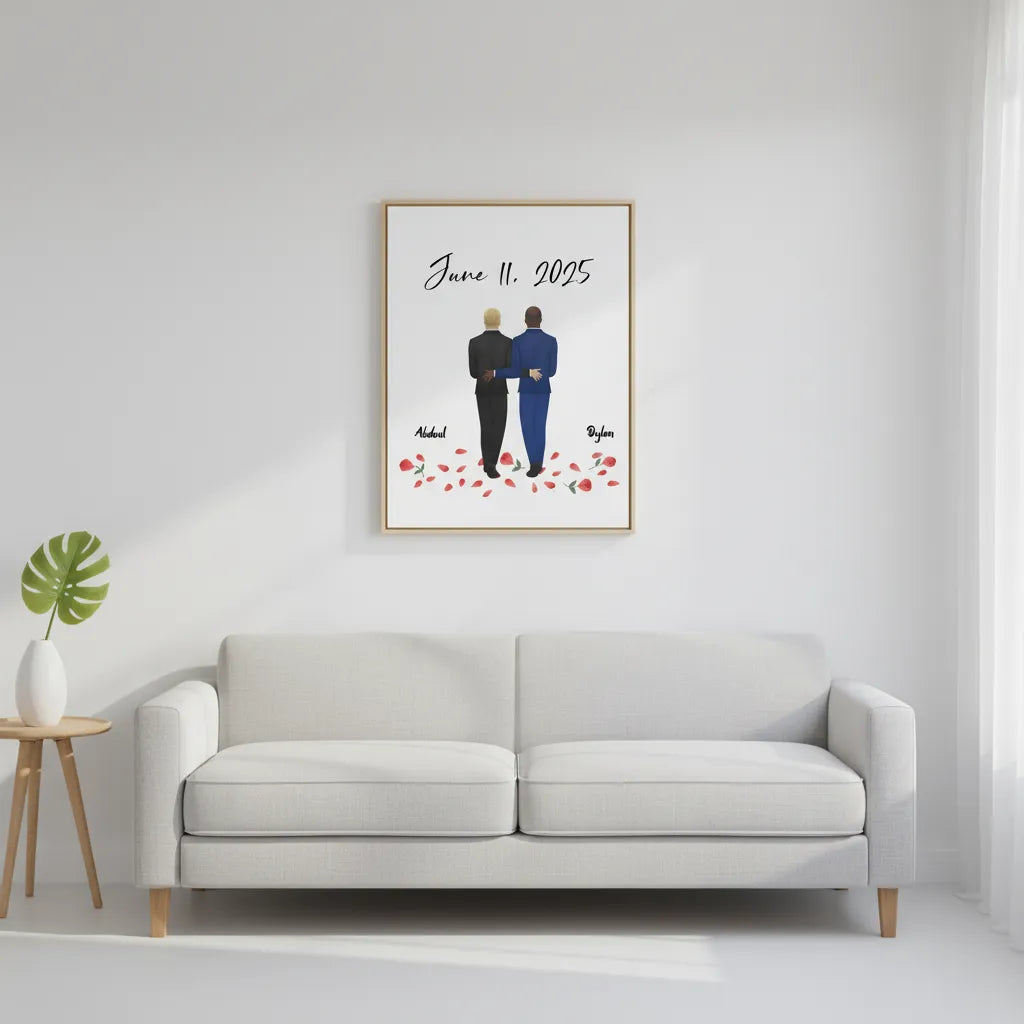 Custom couple portrait canvas two grooms living room wall art