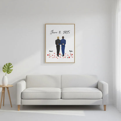 Custom couple portrait canvas two grooms living room wall art