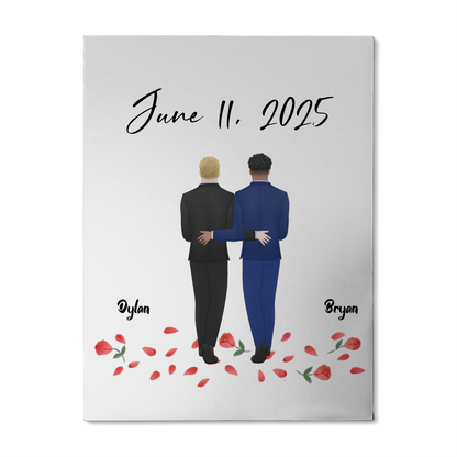 Custom wedding portrait canvas two grooms personalized names and date